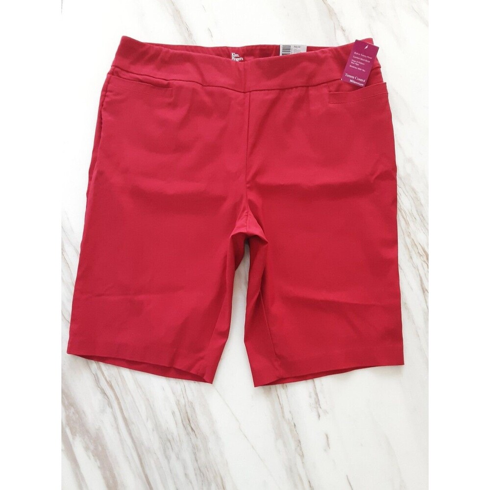 NWT KIM ROGERS Millennium Tummy Control Red Pull-On Stretch Bermuda Shorts Sz 20